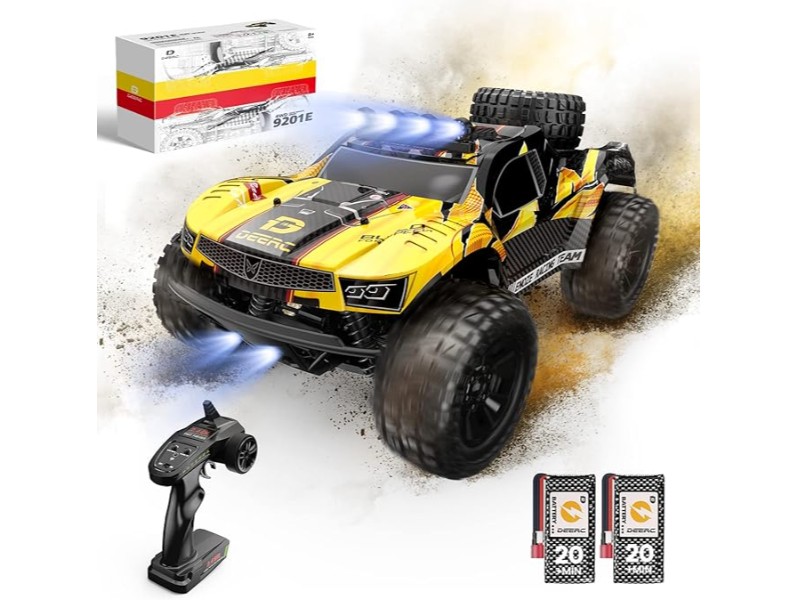 DEERC 9201E 1 10 Large Remote Control Truck with Lights  Fast Short Course RC Car  48 km h 4x4 Off Road Hobby Grade Toy Monster Crawler Electric Vehicle with 2 Rechargeable Batteries for Adult Kid Boy